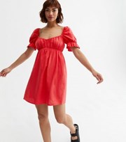 New Look Red Sweetheart Frill Sleeve Mini Dress